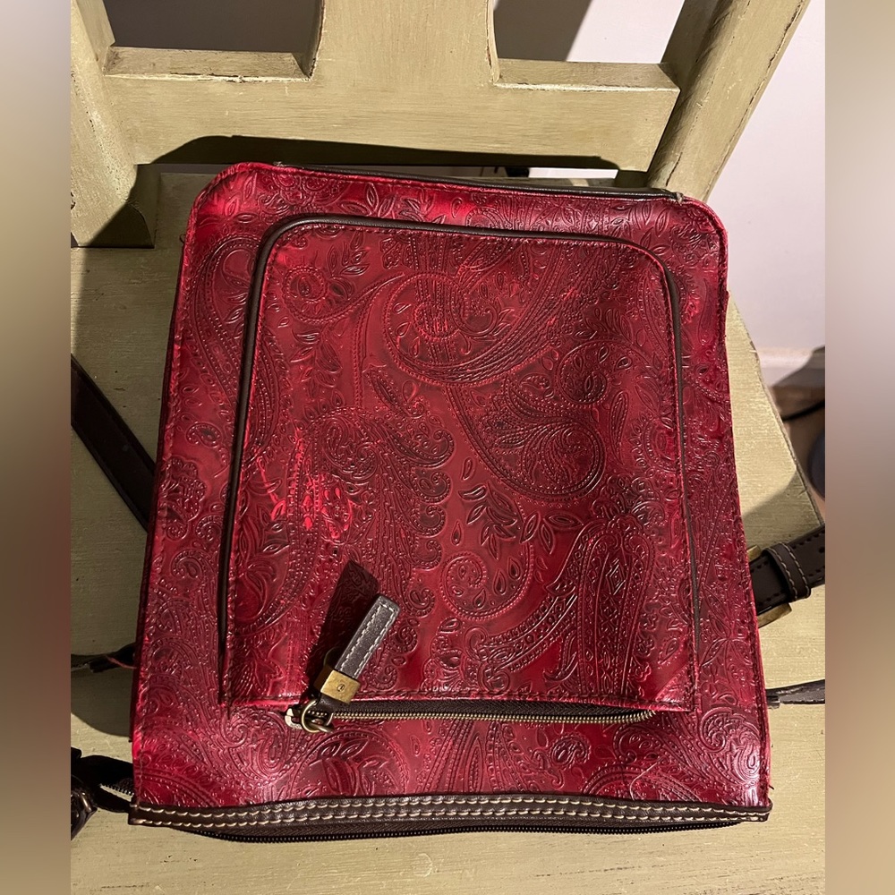Red Relic crossbody bag in red and brown